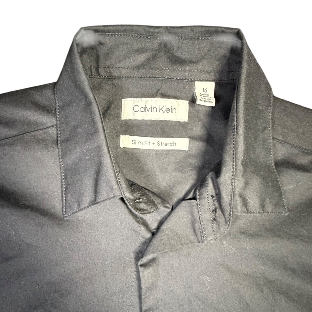 Calvin Klein Boys Black Slim Fit Stretch Long Sleeve Dress Shirt Size 16 Reg K1